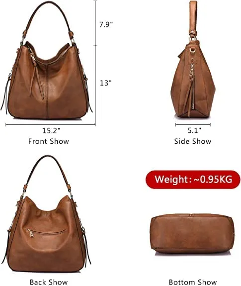 PESOMA Faux Leather Women Handbags Shoulder Hobo Bag Purse With Long Strap(Fits up to 12.9" Tablet/15.6") Purse (BROWN)