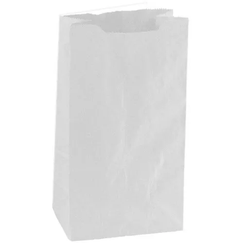 Self-Opening Style White Kraft Paper Shopping Bags. - 5.00" x 3.00" x 10.00"