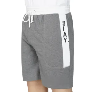 SLAY. Men's Light Grey Activewear Sports Shorts with White Stripes