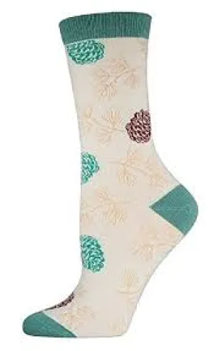 SockSmith Bamboo Women Crew Pinecones Ivory