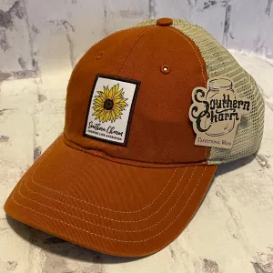 Southern Charm "Large Sunflower" Hat - Texas Orange with Woven Patch