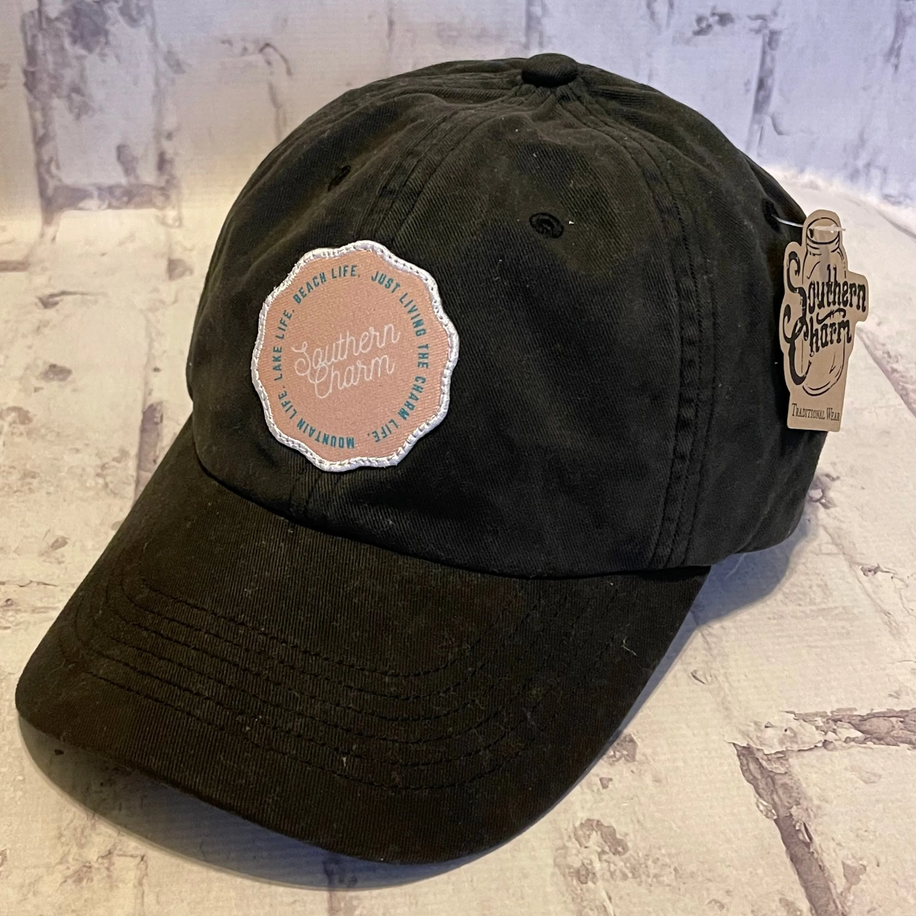 Southern Charm "Mtn Lake Beach" Hat - Black with Woven Patch