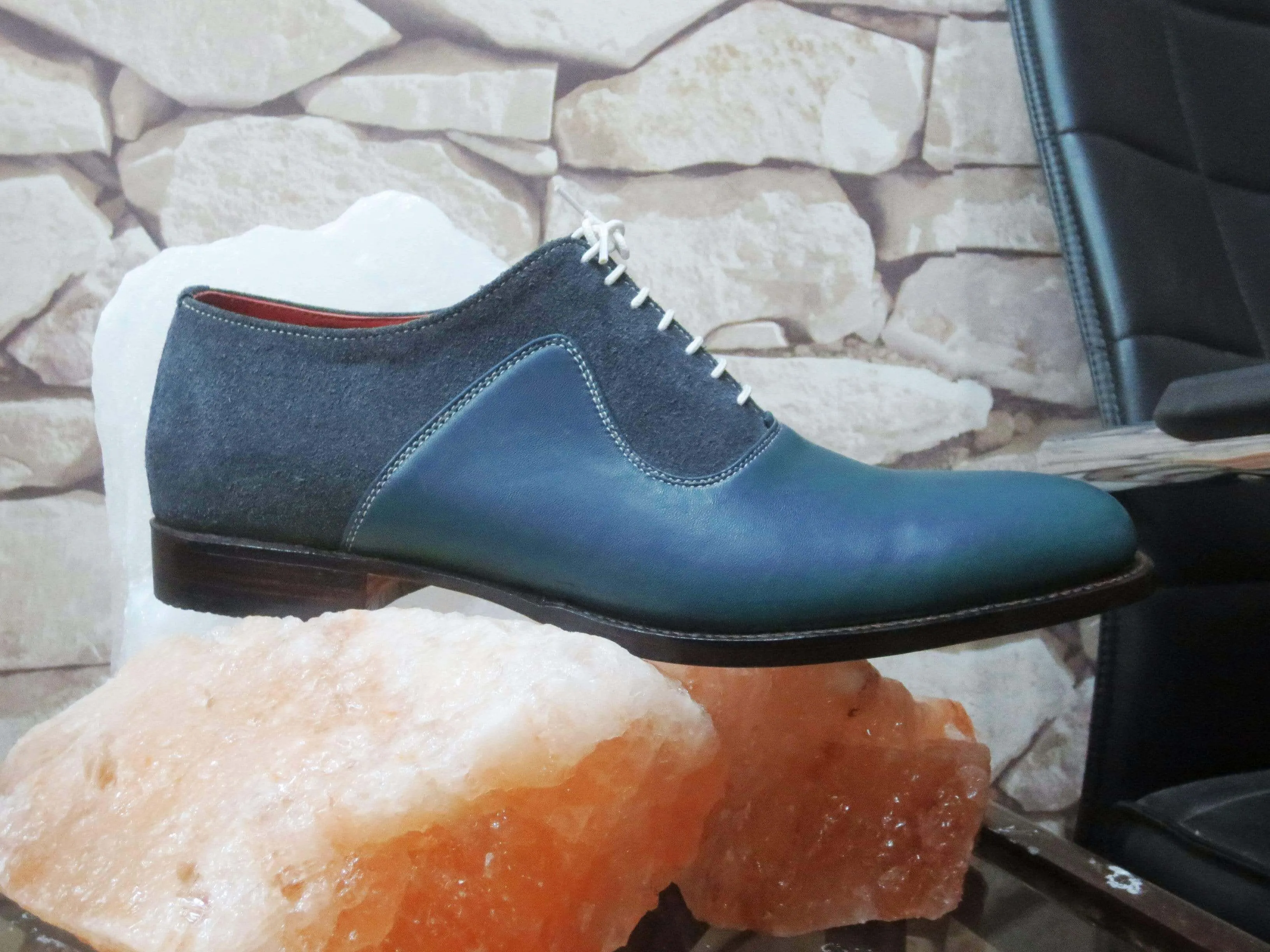 Suede Leather Derby Formal Shoes, Men's Blue Lace Up Shoes