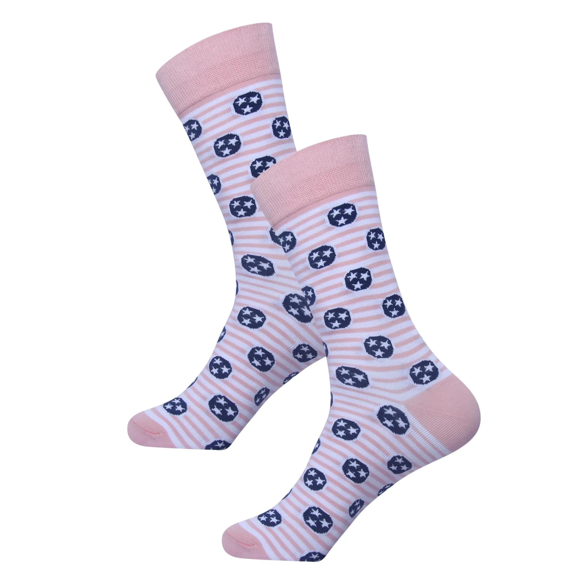 White / Pink Stripe Tri Star Socks