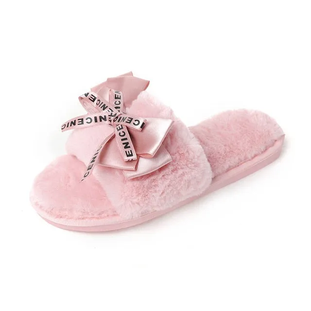 Winter Women House Slippers Faux Fur Fashion Warm Shoes Woman Slip on Flats Female Slides Black Pink cozy home  furry slippers