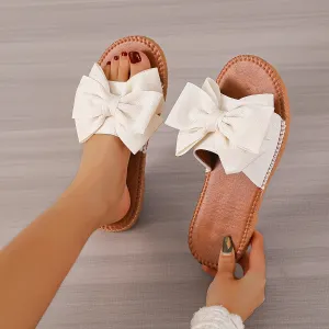 Women's Bow Tie Flat Lightweight Solid Color Slide Sandals Non Slip Beach Shoes