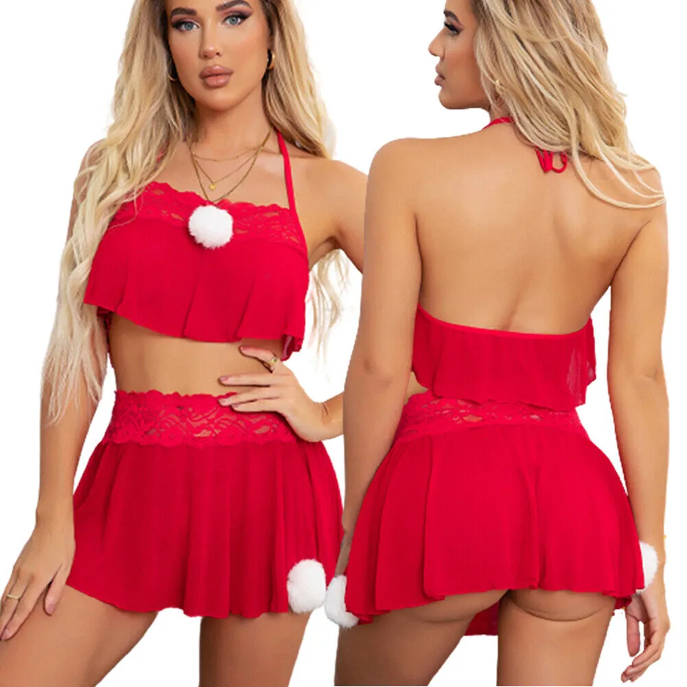 Women'S Lace Santa Sleepwear Red Christmas Lingerie Babydoll Nighties Xmas Gift